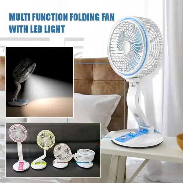 Led Light With Air Cooling Rechargeable Folding Fan - Image 2